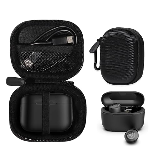 Case for JLab Go Pop+,Go Air Pop, Air Tones+/ Tones, JBuds Mini True Wireless Earbuds, Compact Organizer for the Charger case and Charger Cord (Black) - color: Black