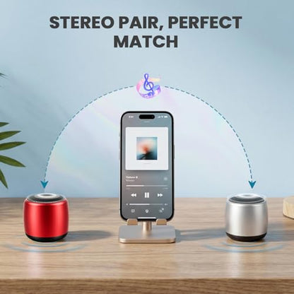 Best Mini Portable Bluetooth Speaker with HD Sound & Bass I Smallest Wireless Bluetooth Speakers for Phone/PC/Tablet I Photo Selfie Button Answer Phone Calls I Cute Tiny Speaker (Red) - color: Red