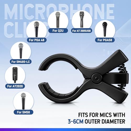 Sliner 3 Pcs Large Black Microphone Clips Adjustable Mic Holder for Microphones with Outer Diameter Range 1.26" from 2.3", with 5/8" Male to 3/8" Female Screw Adapter Mic Clip for Stand Accessories