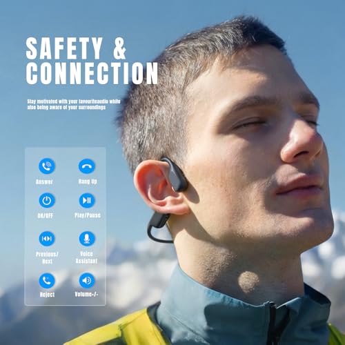 Bone Conduction Headphones for Swimming, Bluetooth 6 Open-Ear Sports Earbuds, Built-in MP3 Player with 32GB Memory, IPX8 Waterproof Swimming Headset，Sporty Black