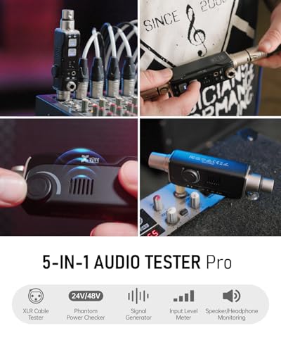 Xvive AT-2 Audio Tester Pro, 5-in-1 Signal Generator (1kHz Tone & Pink Noise), XLR Cable Tester, 48V Phantom Power Checker, XLR Input Meter, Headphone/Built-in Speaker Monitor, USB-C Rechargeable - style: AT-2 PRO