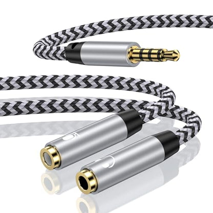 3.5mm Headphone Splitter, Audio Stereo Y Splitter Aux Cable for Earphones | Male to Female Dual Headphone&Microphone Jack Adapter Compatible with PS4 PS5 Xbox Switch Gaming Headsets Phone Tablet Laptop - color: white