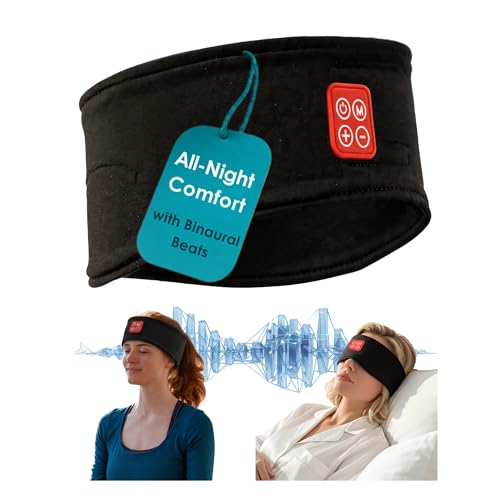 Wireless Binaural Beats Sleep Music Headband Earphones, Black | Earbuds Sleeping Eye Mask Thin HD Stereo Speakers Also for Workout, Running, Travel, Yoga, Ideal Gifts for Men Women Mom Dad - color: BLACK