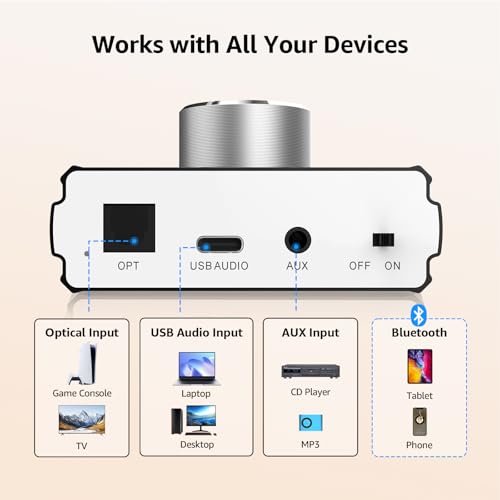 1Mii DeskRoar B75 Mini Bluetooth 6.0 Amplifier, 2.0 Channel 50W×2 HiFi Amp | USB/Optical/AUX IN, Home Audio Digital Stereo Receiver for TV/PC/Bookshelf/Desktop Speakers, 24V Power Supply