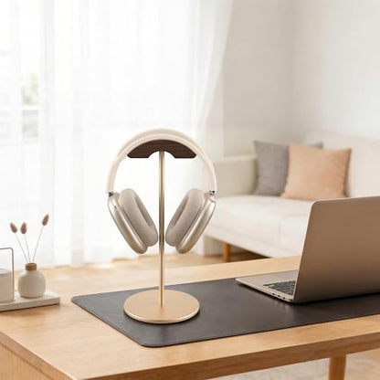 Headphone Stand, Walnut Wood & Aluminum Headset Stand, Nature Walnut Gaming Headset Holder with Solid Heavy Base for All Headphone Sizes (Gold) - color: Gold