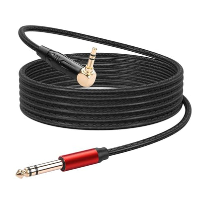 CERRXIAN 1.8M/6FT 3.5mm TRS Stereo Right Angle Male to 6.35mm TRS Stereo Male Audio Cable, 3.5mm to 6.35mm Audio Leather Textured Cord,for Electric Guitar, Mixer, Amplifier, Speaker