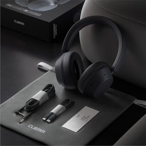 Clemm Ambience Over-Ear Headphones, Active Noise Canceling & Transparency Mode, 65H Playtime, Bluetooth, 40mm Drivers, Built-in Mic, Memory Foam Earcups, Aux Cable Included, Graphite - color: Graphite