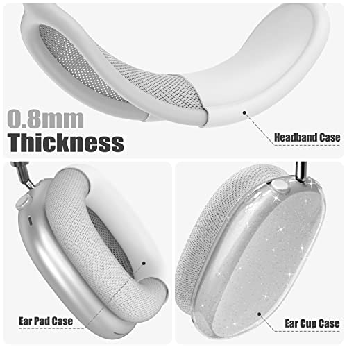 4 in 1 Set Case for AirPods Max Headphones, Clear Soft TPU Anti-Scratch Protective Case Cover, No Yellowing Transparent Accessories for Apple AirPods Max (2024 USB-C /2020 Lightning) -GlitterClear - color: B-GlitterClear