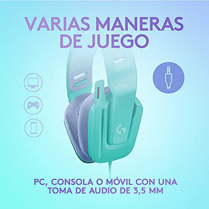 Logitech G335 Wired Gaming Headset, with Flip to Mute Microphone, 3.5mm Audio Jack, Memory Foam Earpads, Lightweight, Compatible with PC, PlayStation, Xbox, Nintendo Switch – Mint (Renewed)