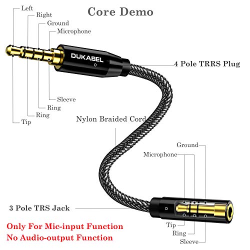 DUKABEL TRS to TRRS Adapter, 3.5mm Microphone Adapter - 30CM | TRS Female to TRRS Male, Microphone Adapter for iPhone and Android Smartphones and Tablets, ONLY for Microphone input - size: TRS Female to TRRS Male