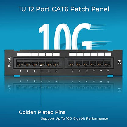 Rapink Patch Panel 12 Port Cat6 10G Support, Network Patch Panel UTP 10-Inch, Wallmount 1U Ethernet Patch Panel Punch Down Block for Cat6, Cat5e, Cat5 Cabling - size: 12Port