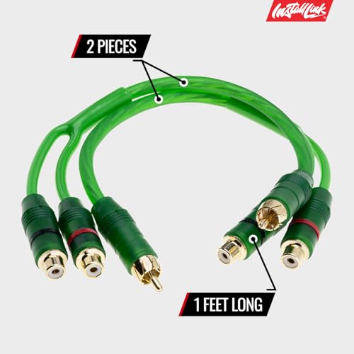 Install Link RCA Y Adapter Cable, 1-Male to 2-Female Splitter, 2-Pack (OFC) | Pure OFC Copper, 1ft, Feeds One Stereo Signal to Two Components, for Subwoofer, Home Theater, Car Audio Amplifier, Studio - color: Frosted Green, size: 1-Male to 2-Female