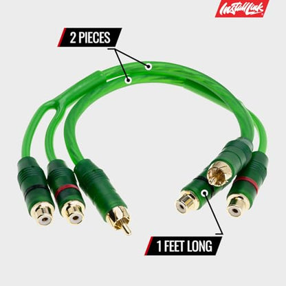 Install Link RCA Y Adapter Cable, 1-Male to 2-Female Splitter, 2-Pack (OFC) | Pure OFC Copper, 1ft, Feeds One Stereo Signal to Two Components, for Subwoofer, Home Theater, Car Audio Amplifier, Studio - color: Frosted Green, size: 1-Male to 2-Female