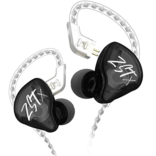 KZ ZST X Hybrid in-Ear Earphones, Black | HiFi Musician Monitor Earbuds, Detachable 2-Pin Cable, 10mm DD+BA, Noise-Isolating, In-Ear Headphones, Gaming IEM - color: Black, size: Without Mic
