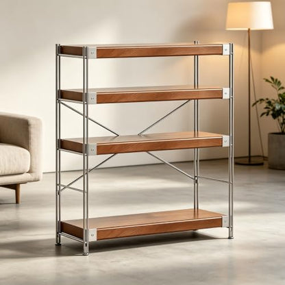 Audio Rack Tower with Adjustable Solid Wood Shelves, Metal Frame Media Rack, AV Media Stand for Stereo Components, Record Player, CD Player, Office, Living Room - size: 50x41x90cm/19.6x16.1x35.4in
