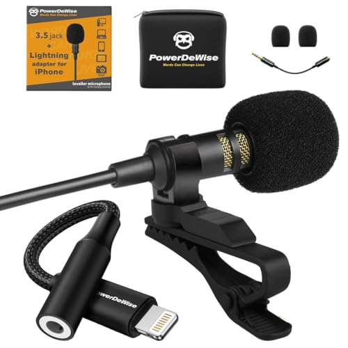 Professional Grade Lavalier Microphone with Adapter Compatible with iPhone - Lapel Microphone for iPhone X 11 12 13 14 Pro - iPhone Compatible External Microphone - iPhone XR, XS, XS Max Video Mic - style: SIngle Wired