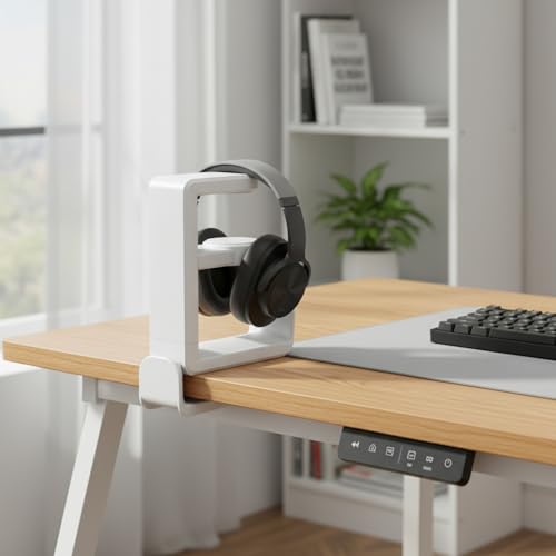 Under Desk Headphone Hanger Clamp, Rotating Mount for Sit-Stand Desks, No-Drill Installation, Paper-Based Composite (1 PC) - color: White
