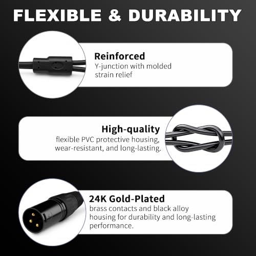 XLR Splitter Cable Male to 2X Female Microphone Cable 3ft, 2-Pack | Y type XLR Cable 25AWG Oxygen-Free Copper(OFC) Balanced Audio Splitter Cable for Micphones Mixers Speaker Systems