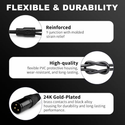 XLR Splitter Cable Male to 2X Female Microphone Cable 3ft, 2-Pack | Y type XLR Cable 25AWG Oxygen-Free Copper(OFC) Balanced Audio Splitter Cable for Micphones Mixers Speaker Systems