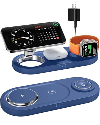 Foldable 3 in 1 Wireless Charging Station for Apple Mag-Safe Charger Stand | Fast Magnetic Wireless Charger Station for iPhone 17 Air 16 15 14 13 12, Apple Watch, AirPods Pro/4/3/2 (Sapphire Blue) - color: Sapphire Blue