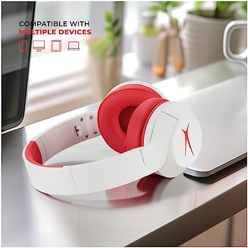Altec Lansing Kid Safe Noise Cancelling Wireless Headphones 15H Battery, 85dB Volume Limit, Foldable Design Powerful Sound, Active Noise Cancellation Perfect for Kids Ages 7+ - color: Whiteout Classic Red