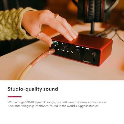 Focusrite Scarlett Solo Studio 4th Gen USB Audio Interface Bundle for the Songwriter, Guitarist or Vocalist with Condenser Microphone and Headphones for Recording, Songwriting, and Podcasting | 1 XLR Mic Preamp, 1 Hi-Z Instrument Input, 24-Bit/192kHz, 120