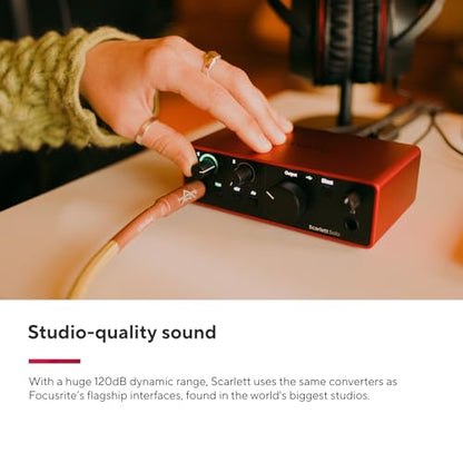 Focusrite Scarlett Solo Studio 4th Gen USB Audio Interface Bundle for the Songwriter, Guitarist or Vocalist with Condenser Microphone and Headphones for Recording, Songwriting, and Podcasting | 1 XLR Mic Preamp, 1 Hi-Z Instrument Input, 24-Bit/192kHz, 120