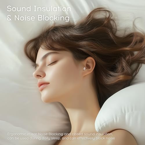 Sleep Earbuds Bluetooth 6.0, Mini Invisible Silicone Sleep Earbuds for Side Sleepers, Noise Blocking Sleeping Headphones, Hidden Earbuds with LED Display for Small Ears, Sleep & Relax (Beige)