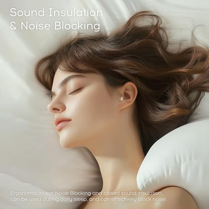 Sleep Earbuds Bluetooth 6.0, Mini Invisible Silicone Sleep Earbuds for Side Sleepers, Noise Blocking Sleeping Headphones, Hidden Earbuds with LED Display for Small Ears, Sleep & Relax (Beige)