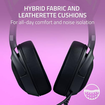 Razer Kraken Kitty V2 USB Wired Headset: Chroma RGB Kitty Ears - Stream Reactive Lighting - HyperClear Cardioid Mic - 40 mm Drivers - 7.1 Surround Sound - Comfortable Ear Cushions - Black - color: Black