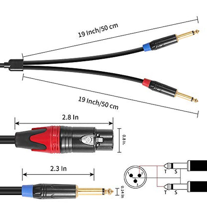 XLR Female to Dual 1/4 inch Y Splitter Cable,Female XLR to Double 6.35mm Mono TS Plug Mic Audio Converter Adapter Cord - 3.3 feet - size: 3.3 Feet
