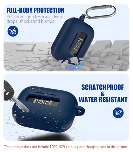 for TOZ0 NC9(2024) Case Cover, Silicone Protective Battery Display Visible Design Cover ONLY for TOZO NC9 Hybrid Active Noise Cancelling Wireless Earbuds 2024 Version with Carabiner-Blue - color: Blue
