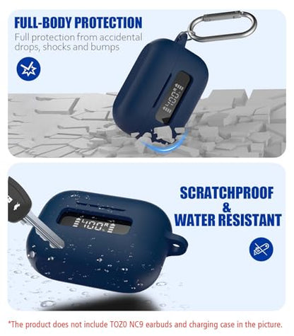 for TOZ0 NC9(2024) Case Cover, Silicone Protective Battery Display Visible Design Cover ONLY for TOZO NC9 Hybrid Active Noise Cancelling Wireless Earbuds 2024 Version with Carabiner-Blue - color: Blue