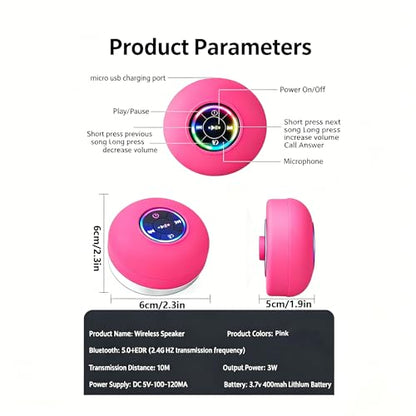 Mini Bluetooth Shower Speaker Pink, Silicone Suction Cup Portable Speaker with LED Lights, IPX4 Waterproof, Built in Mic, for Bathroom Kitchen Outdoors, Ideal Gifts (Pink) - color: Red
