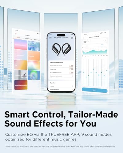truefree DS1 Open-Ear Headphones, Bluetooth 6.0 Wireless Earbuds | Ear Hooks, Spatial Sound, 4 Mics Clear Calls, 40H Playtime, Multipoint Connection, IPX5-Rated for Sports, Snug Fit