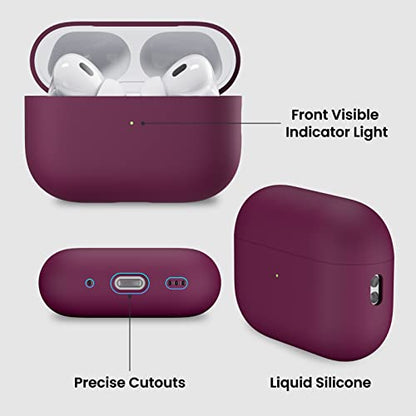 ORNARTO for AirPods Pro 2 Case, Hybrid Silicone, Wine Red | Hybrid Silicone Rubber, Front LED Visible, Wireless Charging, Skin-Friendly Soft Touch, Anti-Scratch, Detachable Lanyard - color: Wine Red