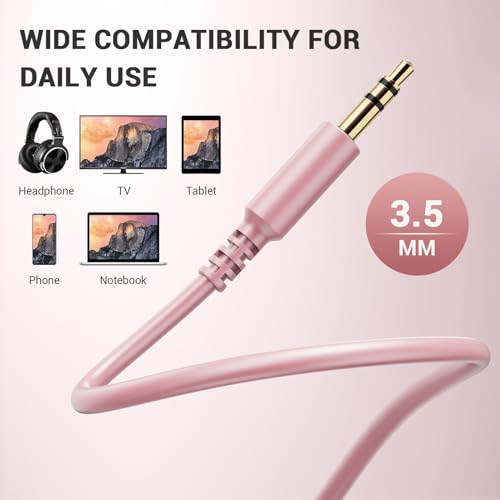 OneOdio 6.35mm to 3.5mm 6.6-9.8FT Stereo Adapter Cable Compatible with AMPs, Electronic Keyboards, Mixers, Guitars and Pro10/Pro30/Pro50 Headphones of OneOdio- Rose Gold - color: Rose Gold