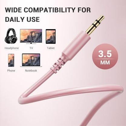 OneOdio 6.35mm to 3.5mm 6.6-9.8FT Stereo Adapter Cable Compatible with AMPs, Electronic Keyboards, Mixers, Guitars and Pro10/Pro30/Pro50 Headphones of OneOdio- Rose Gold - color: Rose Gold