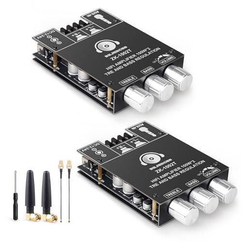 ZK-1002T 100W+100W Bluetooth Amplifier Board with IPEX-1 Antenna, 12-24V DC Input, 2.0 Stereo TPA3116D2 Chip Amp for DIY Speaker (Black2 ZK-1002T 2PCS) - color: Black2 ZK-1002T 2PCS