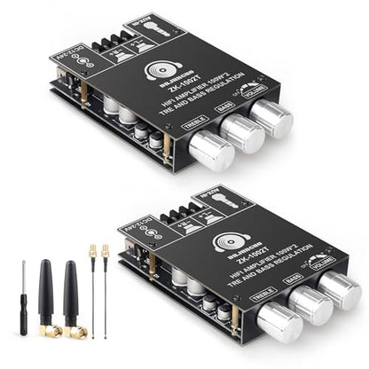 ZK-1002T 100W+100W Bluetooth Amplifier Board with IPEX-1 Antenna, 12-24V DC Input, 2.0 Stereo TPA3116D2 Chip Amp for DIY Speaker (Black2 ZK-1002T 2PCS) - color: Black2 ZK-1002T 2PCS