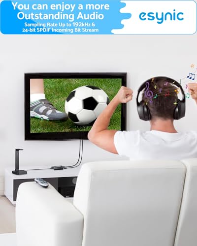 eSynic Portable Optical to 3.5mm/Aux Adapter-7 FT Long-192KHz DAC Converter-Metal Shell-Built in Amplifier Chip-Easy to Setup- from HDTV/Blu-Ray/Gaming Console to 3.5MM Audio Speaker & Headphone