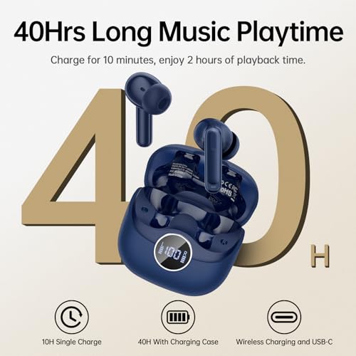 xinwld Adaptive Hybrid Active Noise Canceling 2026 Wireless Earbuds, 6 Mics ENC Clear Call Ear Buds, Hi-Res Audio Deep Bass Bluetooth 5.4 Headphones, 40H Playtime, Wireless Charging, LED, USB-C, Blue - color: Deep Blue