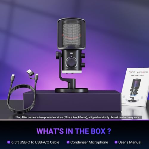 FIFINE AmpliGame AM6 USB Gaming Microphone, Condenser Mic with ChatMix Dial
