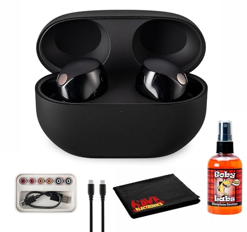 Sony WF-1000XM5 True Wireless Noise Canceling Earbuds (Black) Hi-Res Audio, Bluetooth 5.3, Adaptive ANC, Built-in Microphone with Goby Labs Cleaner and Microfiber Cloth Bundle - color: Black