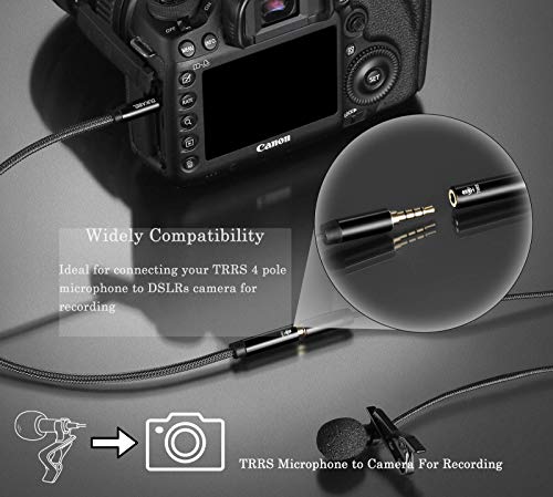 DUKABEL TRRS to TRS Adaptor, Microphone Adapter for Camera - 30CM | TRRS Female to TRS Male, for Camera, PC, TRRS Lav Microphones, ONLY for Microphone input, Not for Audio output - size: TRRS Female to TRS Male