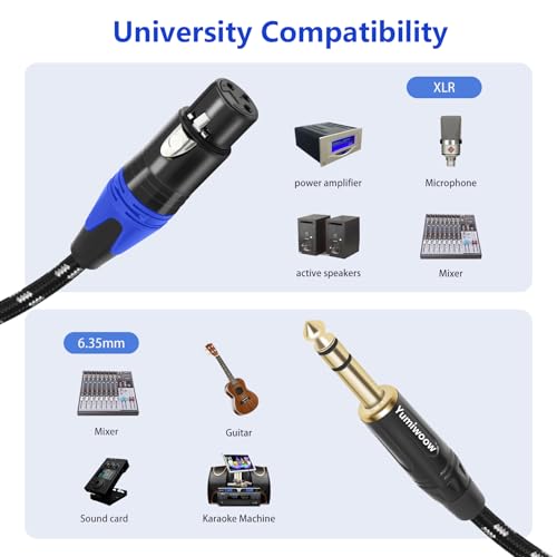 1/4" to XLR Cable,Heavy Duty Nylon Braided,Gold Plated Plug,Balanced 1/4" TRS to XLR Female Patch Cable, Quarter Inch 6.35mm to 3pin XLR Female Microphone Cable, for Speaker,Mixer-10ft/2Pack