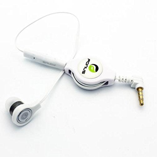 Retractable Headset Mono Hands-Free Earphone w Mic Single Earbud Headphone Earpiece in-Ear Wired [3.5mm] [White] for ZTE ZPad 8 - US Cellular iPhone 6 - US Cellular iPhone 6 Plus