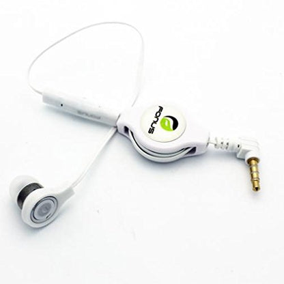Retractable Headset Mono Hands-Free Earphone w Mic Single Earbud Headphone Earpiece in-Ear Wired [3.5mm] [White] for ZTE ZPad 8 - US Cellular iPhone 6 - US Cellular iPhone 6 Plus