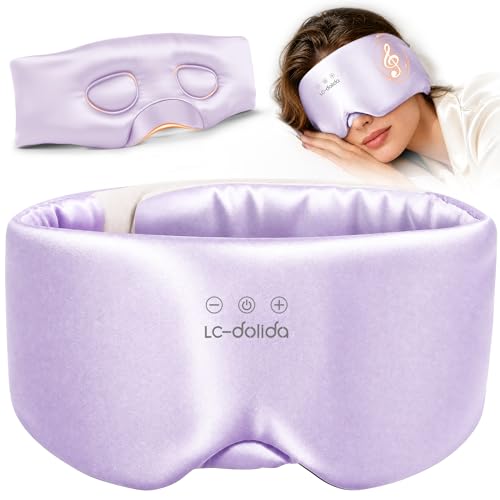 LC-dolida 3D Silk Bluetooth Sleep Mask, Mulberry Silk Sleep Mask with Bluetooth Headphones, Bluetooth Eye Sleep Mask for Side Sleepers, Total Blackout Bluetooth Eye Mask for Women Men, Light Purple - color: Light Purple
