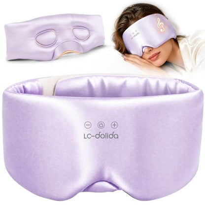 LC-dolida 3D Silk Bluetooth Sleep Mask, Mulberry Silk Sleep Mask with Bluetooth Headphones, Bluetooth Eye Sleep Mask for Side Sleepers, Total Blackout Bluetooth Eye Mask for Women Men, Light Purple - color: Light Purple